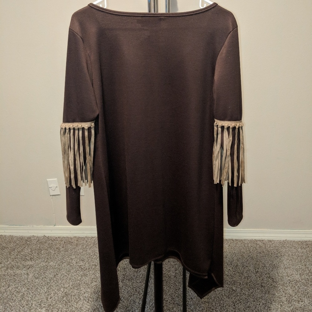 Judith March brown dress with arm tassles
